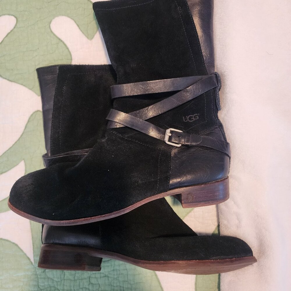 ✨ UGG Elly Wrap-Buckle Moto Boots – Black Suede & Leather Goddess Vibes ✨